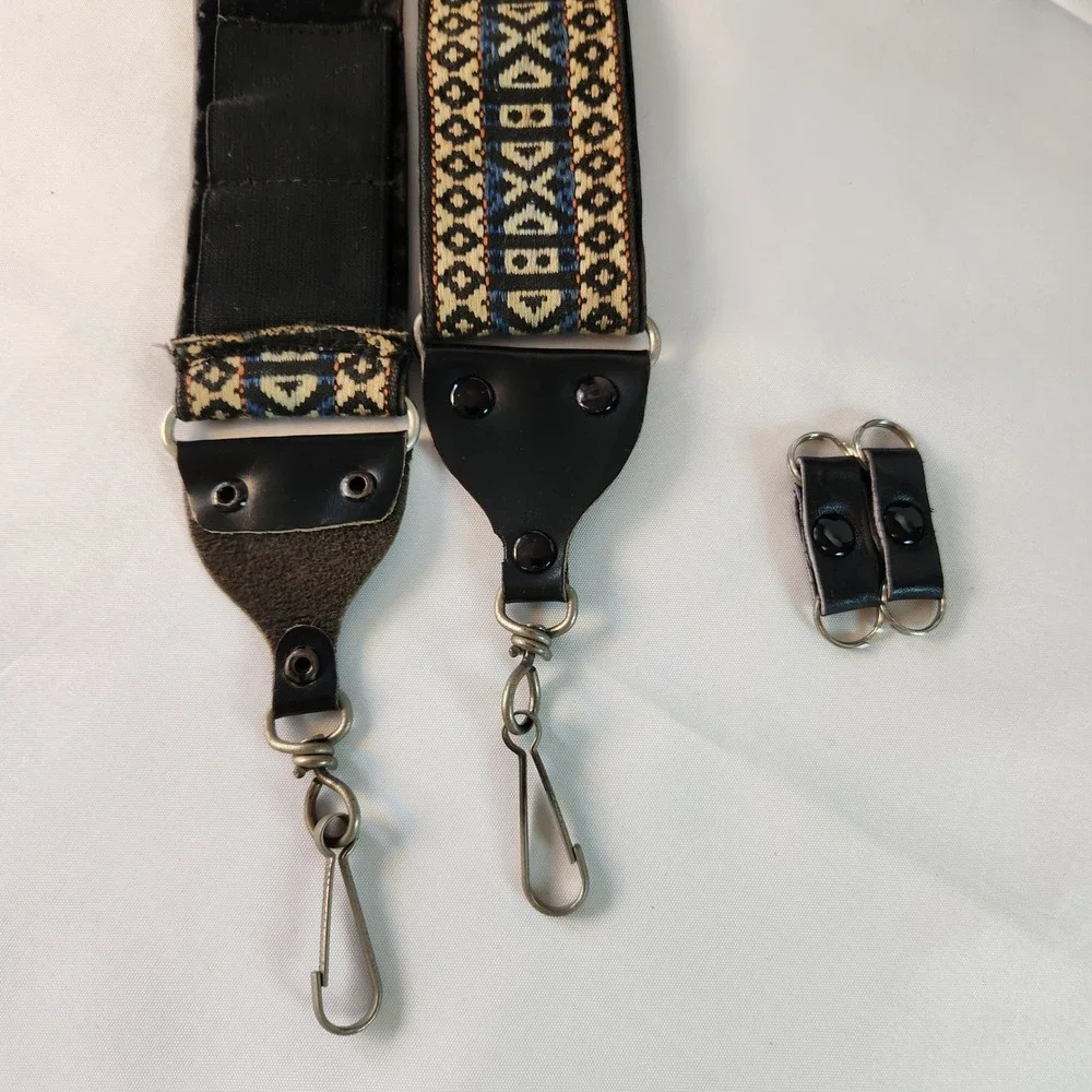 VTG 1970s Hippie Woven Geometric Camera Strap & Bag Set Structured Black Boho